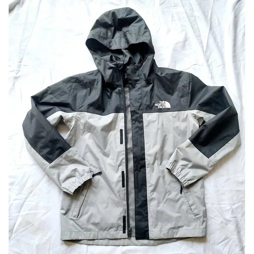 The North Face Antora Dryvent Waterproof Hooded Jacket Gray Black Boys Large 12 - Picture 1 of 7